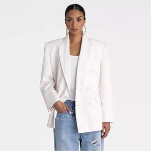 KBB by Kahlana White Double-Breasted Blazer Coat Size Small